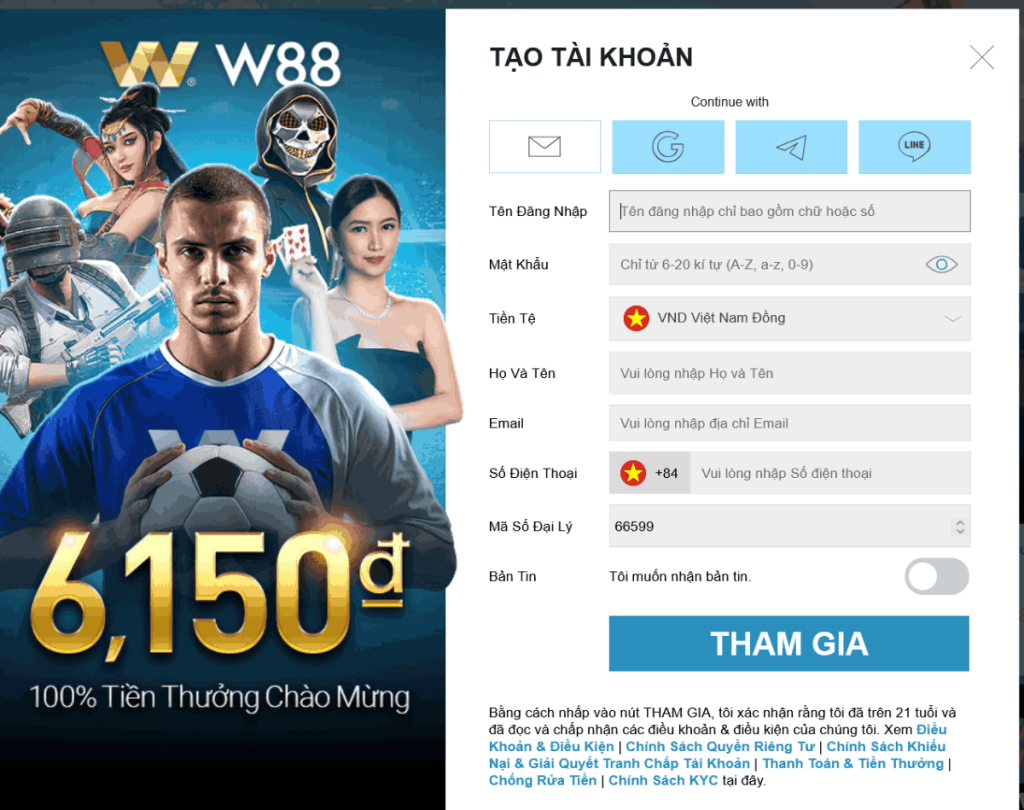 Biểu mẫu thông tin đăng ký W88 chi tiết cho thành viên mới